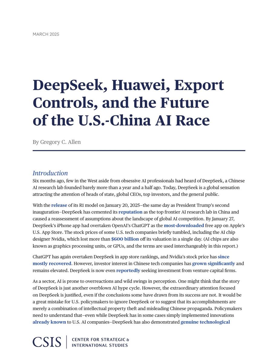 DeepSeek, Huawei, Export Controls, and the Future of the U.S.-China AI Race cover