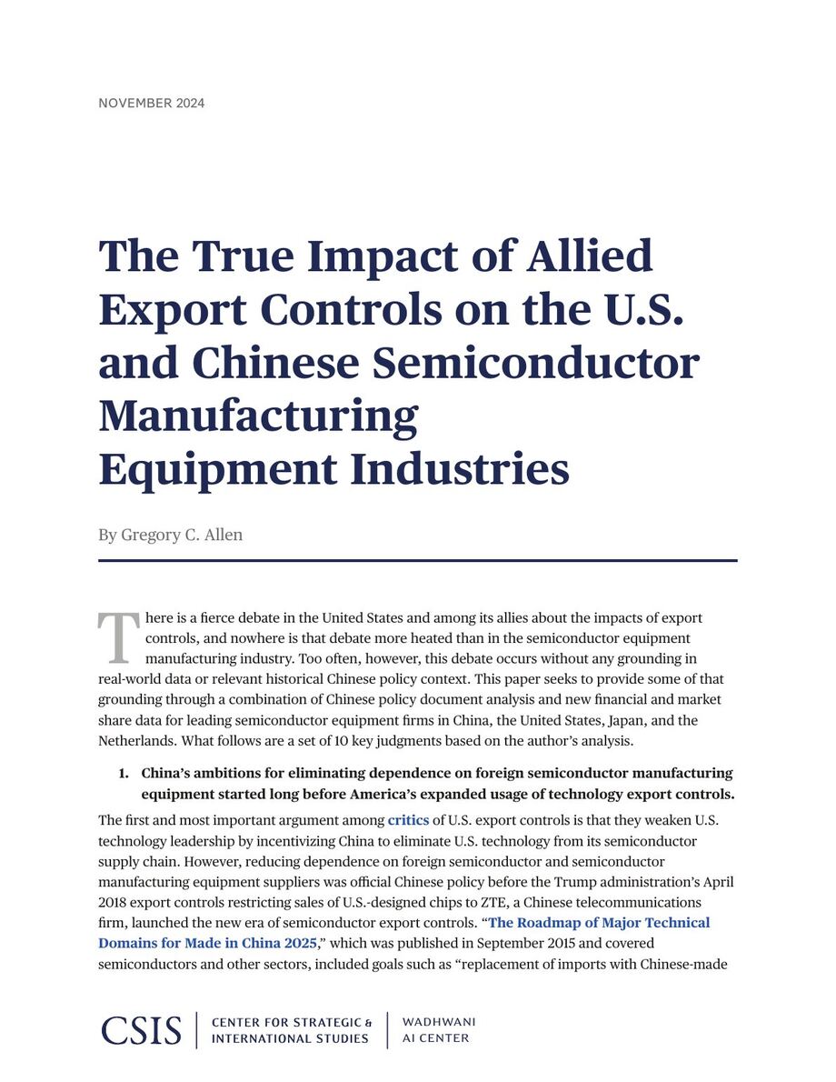 The True Impact of Allied Export Controls on the U.S. and Chinese Semiconductor Manufacturing Equipment Industries cover